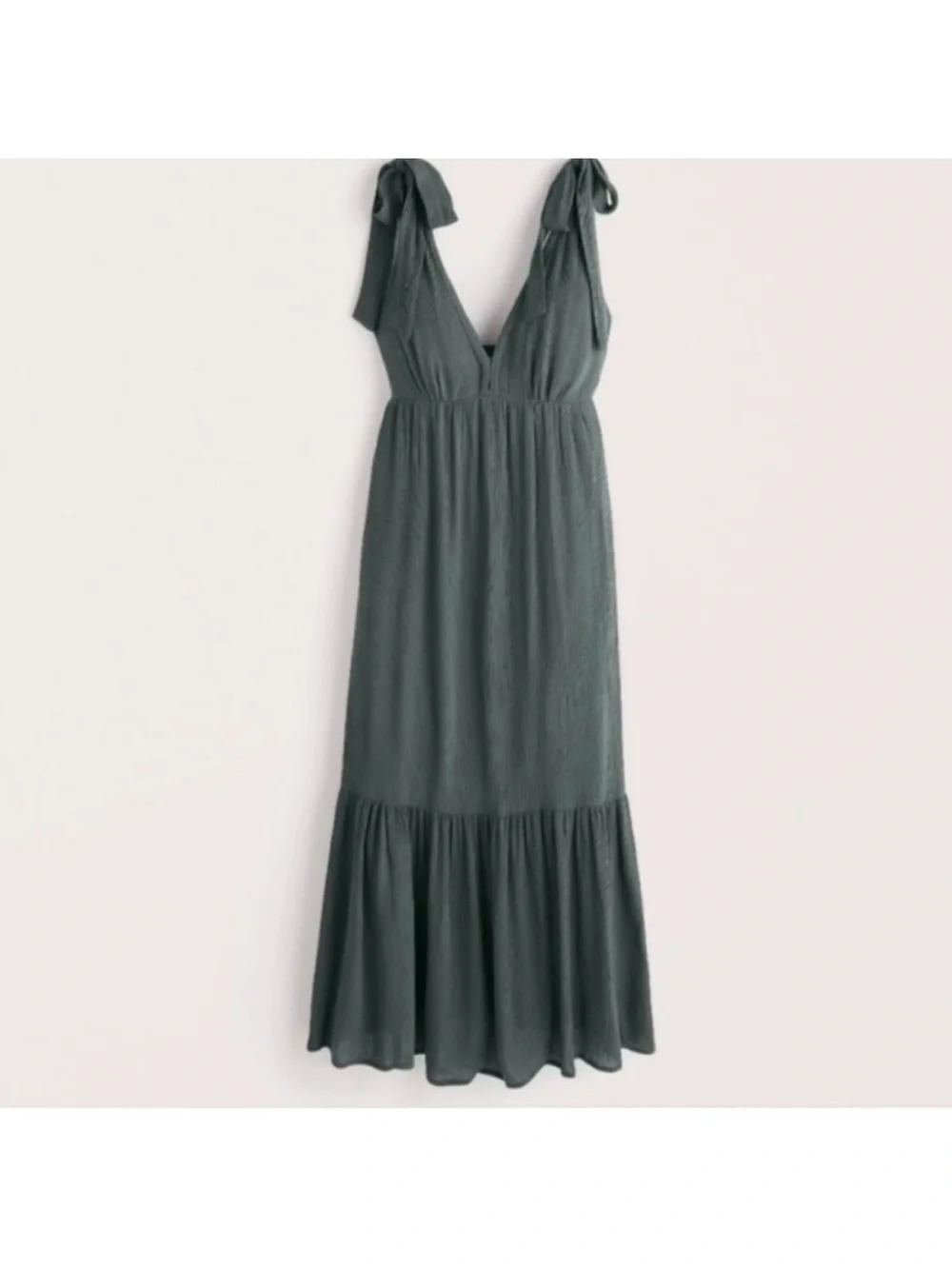 Abercrombie Tie-Shoulder Deep V Maxi Dress in Forest Green